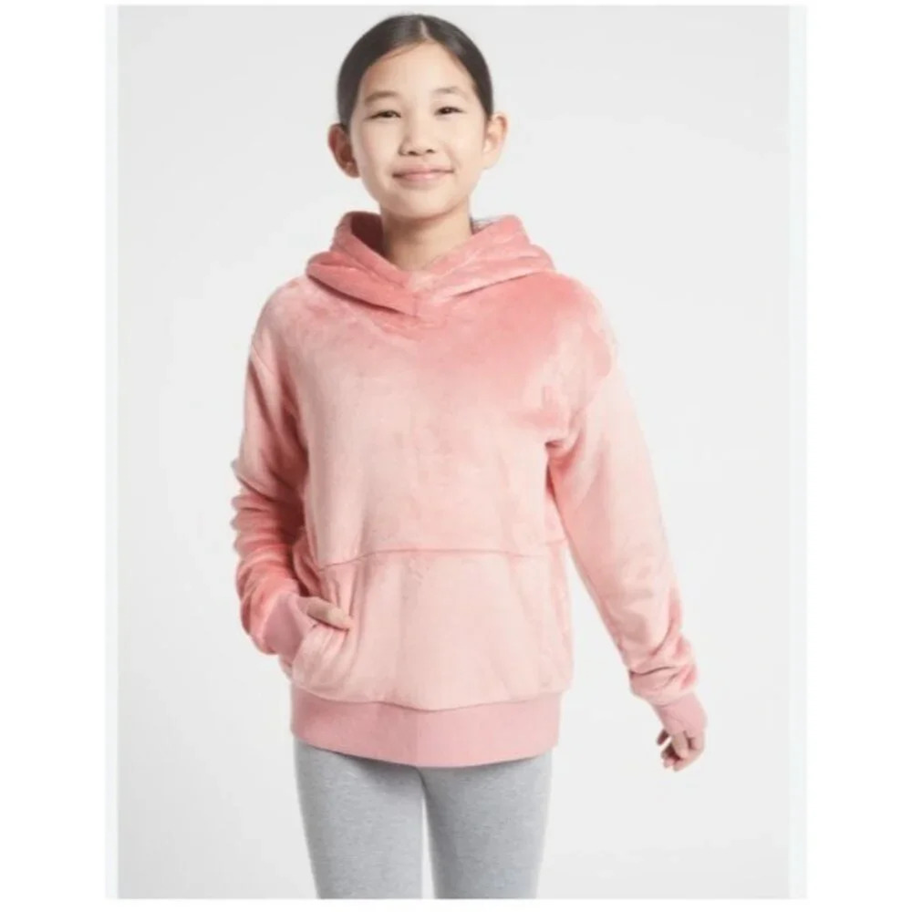 Athleta Girl Feelin Great 2.0 Hoodie L 12 Dusty Pink Thumb Holes Zip Pockets